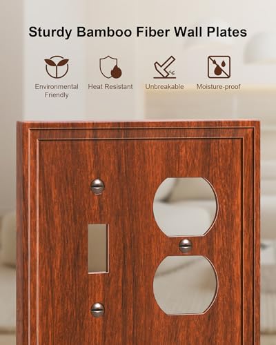 2-Pack Natural Bamboo Fiber Combo Toggle/Duplex Light Switch Cover Plate - color: Wood Grain, size: 1 Toggle/1 Duplex 2PK