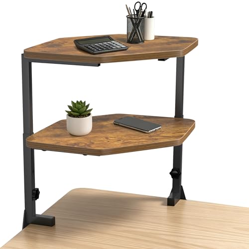 Corner Desk Shelf, Clamp on Desk Shelf Above or Below Desk 16" 2 Tier