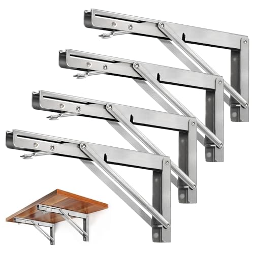 Storystore Folding Shelf Brackets - 12Inch Heavy Duty Stainless Steel Collapsible Shelf Bracket for Bench Table, Space Saving DIY Bracket, Max Load: 550lb - size: 12 Inch 4PCS
