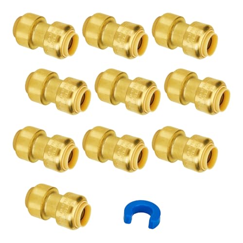 SUNGATOR 1/2 Inch Straight Coupling, Push-to-Connect Fittings, 10-Pack - color: Brass Coupling, 10 Pack, size: 1/2 Inch