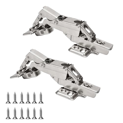 BADALU 165 Degree Kitchen Cabinet Hinges (1 Pair, 2 PCS) Concealed Hydraulic Adjustable Mounting, Soft Closing Nickel-Plated Steel Buffer Dampers for Frameless Cabinet Doors(Fixed Half Overlay) - style: 165 Degree Half Overlay 2pcs