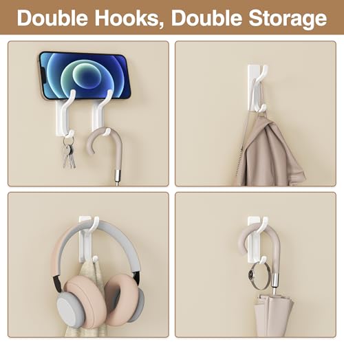 Adhesive Wall Hooks for Towel/Coat,13Lb Strong Stick-On Hooks, White 6 Pack - color: White, size: 6 Pack