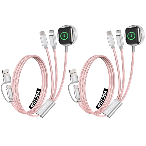 2Pack Travel Essentials,Multi Charging Cable for Apple Watch Charger Pink - color: Pink, size: 2pack-4ft