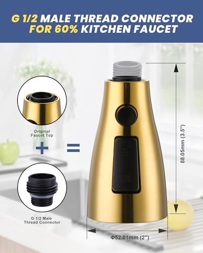 Metal Kitchen Faucet Spray Head Replacement 3 Modes with 9 Adapters - color: Brushed Gold