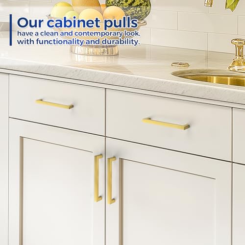 JOY DECOR Gold Cabinet Handles Square Cabinet Pulls, 6-1/4 Inch CC, 10 Pack - size: 6-1/4 Inch Hole Center