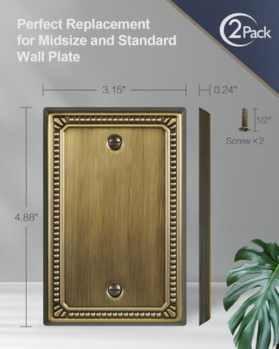 Switch Plates Outlet Covers, 2-Pack Antique Brass Metal Wall Plates - color: Antique Brass, size: 1 Blank 2PK