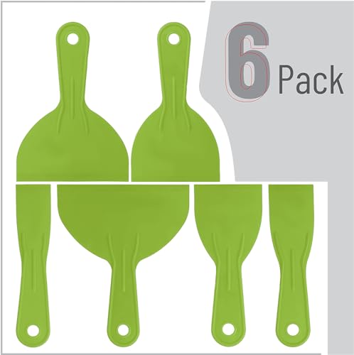 Bates Plastic Putty Knife Set, 6 Pack - Green, Paint Scraper, Spackle Tool, Spreader - color: Green, size: 1.5, 2, 3, 4, 5, 6 Inches, 6 Pack