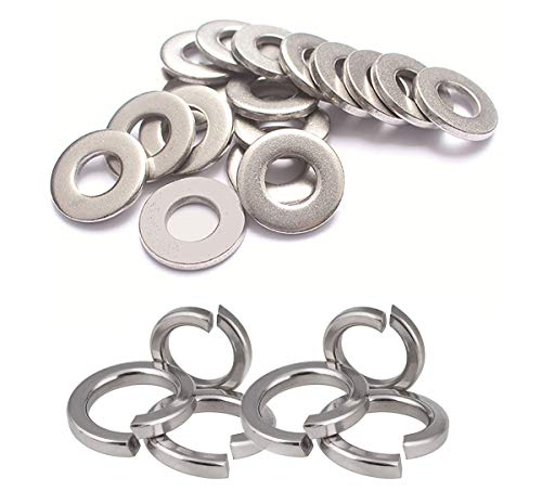 M10 304 Stainless Steel Flat Washer and Split Spring Lock Washer Assortment Set, 50Sets /Pack (M10)