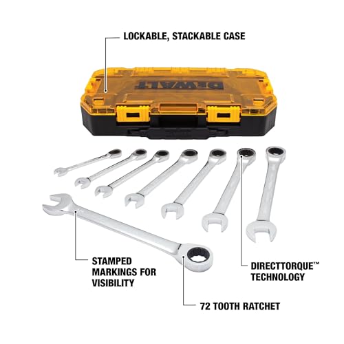 DEWALT Tough Box 8 PC SAE Ratcheting Combination Wrench Set - style: SAE