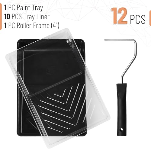 Bates- 6 Inch Paint Roller Tray Set, 12 pcs Black Plastic Paint Tray Kit