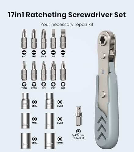 AXTH 17in1 Right Angle Ratchet Screwdriver Set, [Bearing Steel] Repair Tool - style: 17in1