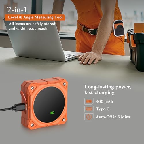 Rechargeable 4-Side Magnetic Digital Angle Finder, 4×90° & 2×180° Electronic Inclinometer Protractor Level Gauge for for Woodwork, Miter Saw, Hanging Frames - size: No laser
