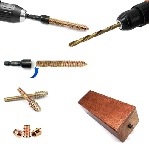 2 Pcs Hanger Bolt Driver and Drill, Alloy-Steel Driver with HSS Twist Drill for 3/8"-16 Double Headed Wood Screws Fully All Threaded Rod,Threaded Insert Hexagon Head Drivers and Drills Bits - size: Driver&Drill 3/8"