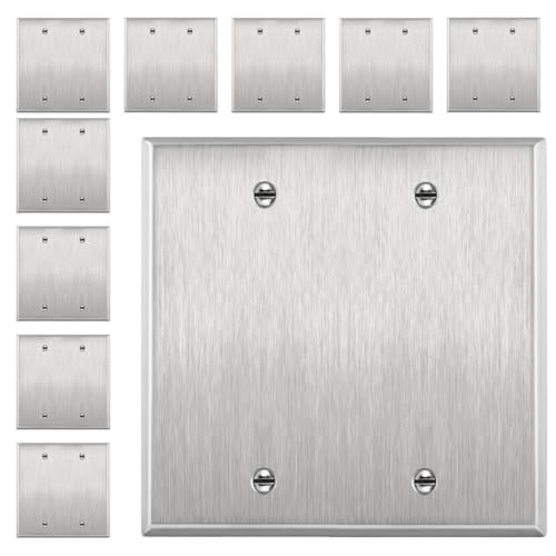 ENERLITES Double Blank Device Metal Wall Plate, 2-Gang, Silver, 10 Pack - color: Stainless Steel, size: 2 Gang - Standard