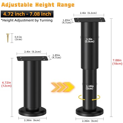 Wlrrcwdttc 4 Pcs Metal Adjustable Furniture Legs 4.72-7.08 inch, Adjustable Cabinet Legs for Sofa/Bed/Chair/Couch/Dresser/Table,Heavy Duty Bed Replacement Support Legs for Bed Frame/Bed Center Slat - size: 4.72-7.08 inch (4pcs)