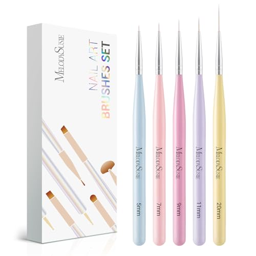 MelodySusie Nail Art Liner Brushes 5Pcs Sizes 5/7/9/11/20mm - color: Color, size: 5