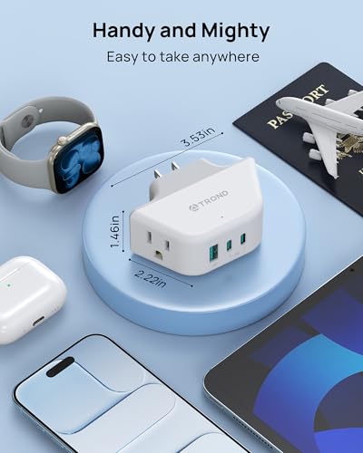 TROND Outlet Extender with 360 Rotating Plug, PD 20W USB C - color: White, size: 2A2C1U & PD20W-3 Prong (Rotating Plug), 1 Pack