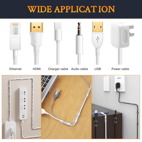SOULWIT 50 Pcs Self Adhesive Cable Management Clips, Cable Organizers Sticky Wire Clips Cord Holder for TV PC Laptop Ethernet Cable Desktop Home Office (Transparent) - color: Transparent