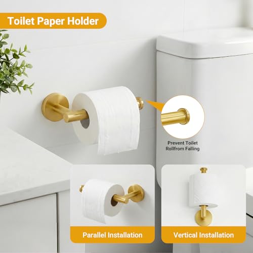 5 Piece Brushed Gold Bathroom Hardware Set, 24 Inch Bathroom Hardware Set Towel Racks for Bathroom, SUS304 Stainless Steel Wall Mounted Bath Towel Bar Set - color: E-24 Brushed Gold