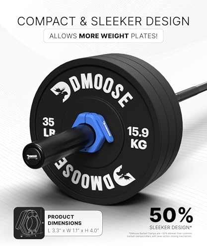 DMoose Fitness Barbell Clips 2 Inch (Pair) - Quick Release Olympic Barbell Clamps & Collars with Anti Slip TPR Grip for Secure Weightlifting and Powerlifting - Weight Clips for Bars at Home or Gym - color: Navy, style: Non Magnetic