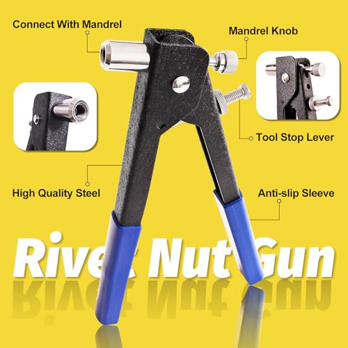 KADRICK Rivet Nuts Tool Kit with 560PCS Metric Threaded Rivets (M3 M4 M5 M6 M8), Heavy-Duty 16" Rivet Nut Gun with 5 Mandrels, Nutsert Tool Kit for Metal, Automotive, DIY Projects - size: Metric Tool Kit 560Pcs