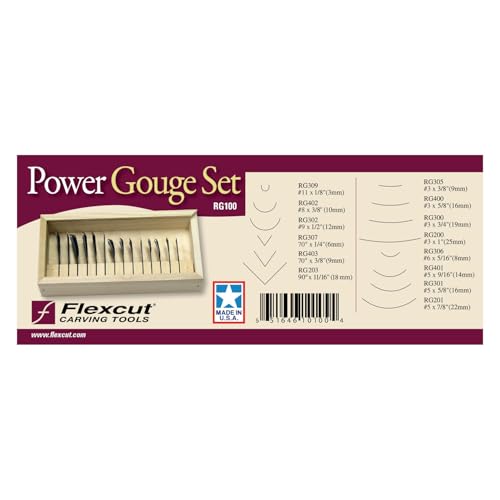 Flexcut Carving Tools | Power Gouge Set of 14 | 1095 High Carbon Steel Blades | RG100 | Carving Kit Made in the U.S.A