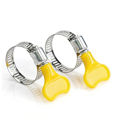6Pcs Adjustable Hose Clamps Assortment Kit, 10-38mm Stainless Steel Worm Gear Pipe Clamps with Yellow Thumb Screw Key, Fuel Line & Tube Clip Fastener for Automotive, Plumbing, Garden, Gas Interface