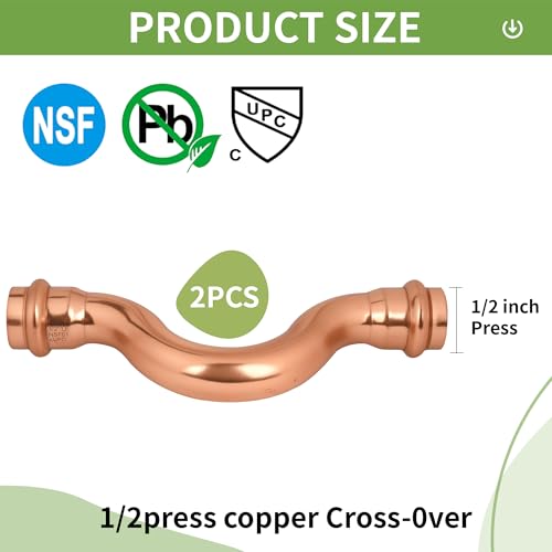 (WDAISY2 pack)1/2" Press Copper Fittings, 1/2 Inch Press Cross-Over For Copper Tube Connection,Lead-Free,UPC,NSF/ANSI61 Certified. - size: 1/2" Copper Press Crossover Elbow – 2P
