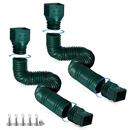 plusgutter Green-2pack Rain Gutter Downspout Extensions Flexible, Drain Downspout Extender,Down Spout Drain Extender, Gutter Connector Rainwater Drainage,Extendable from 21 to 68 Inches - color: Green
