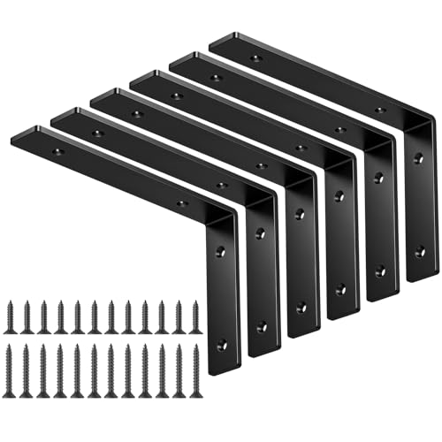 LSK 6PCS Shelf Bracket, L 8"×H 5", 5mm Thick Heavy Duty L Bracket, Black - color: Black, size: 8x5 inch (heavy duty)