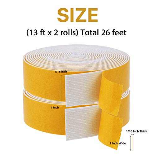 Foam Weather Stripping-2 Rolls, 1 Inch Wide X 1/16 Inch Thick - size: 1"(W) x 1/16"(T) x 26'(L)