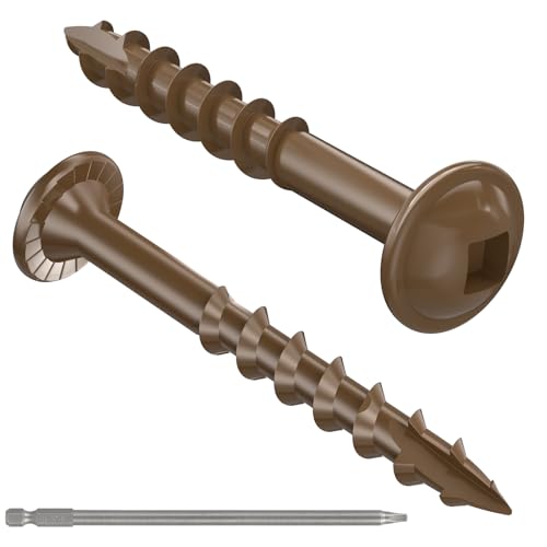 #8 Pocket Hole Screws 1-1/4 Inch, 100Pcs Coarse Thread Wood Screws, Square Drive, Washer Head, 4-Layer Coating, Drive Bit Included (Brown) - color: Brown, size: #8 x 1-1/4"