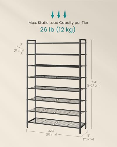 SONGMICS 8-Tier Metal Shoe Rack, Vertical Shelf, Holds up to 40 Pairs - color: Black, size: 8 Tiers (11"D x 32.3"W)