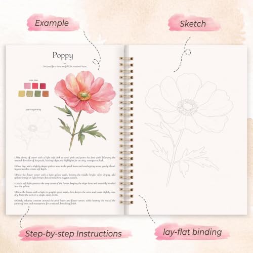 SKYDUE Watercolor Workbook for Beginners with 24 Paint Colors