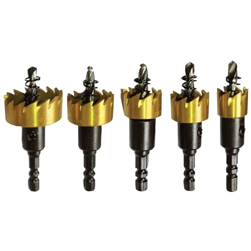 5 Pcs HSS Titanium Hole Saw Kit 5/8" to 1-3/16" Metal Hole Cutter Drill Bits for Steel Iron Aluminum Plastic with 5 Allen Wrenches Included