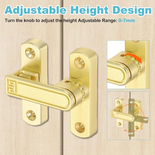 uxcell 2Pcs Barn Door Lock, Zinc Alloy 90/180 Degree Flip Gate Latches, Adjustable Security Sliding Door Latch Lock with Screws for Cabinet, Bathroom, Window, Garden, Gold with Sticker - color: Gold