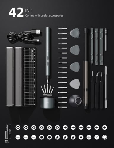 iFu 42-in-1 Mini Electric Screwdriver Kit, Dual-Mode Precision Tool - color: Grey