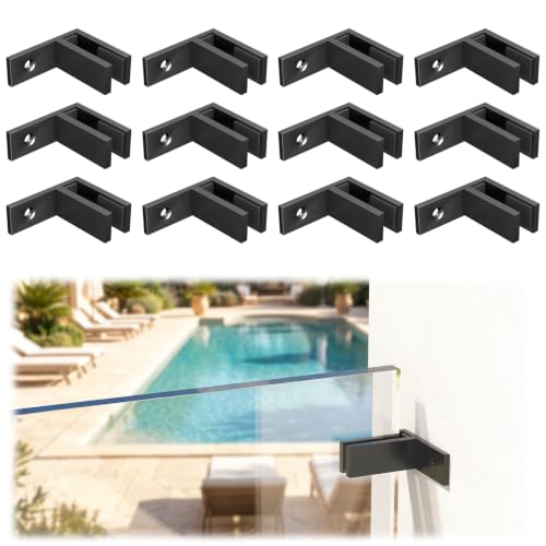 12Pack Black Railing Wall to Glass Clamp, F-Shape Glass Railing Clip - size: 12 Pack, style: F Shape