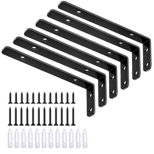 LSK 6PCS L Bracket, L 6"×H 2" Shelf Support Bracket, Max Load :42lb, Black - color: Black, size: 6x2 inch (light duty)
