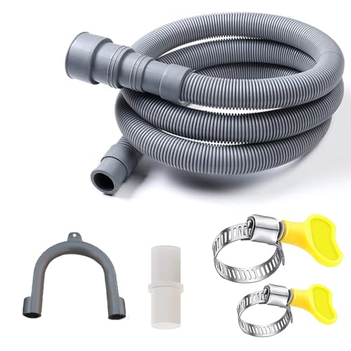 HLMOptimo 3.2 Feet Universal Washing Machine Drain Hose Flexible Dishwasher Drain Hose Extension Kits Corrugated Washer w/ 2 Clamps 1 adapter 1 U-Bend Holder - size: 3.2 feet