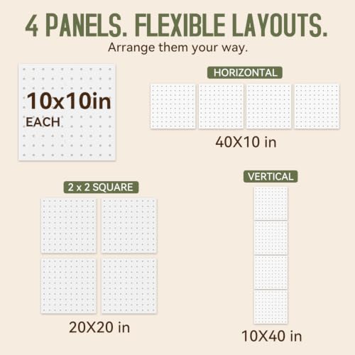 Magnetic Metal Pegboard Wall Organizer Kit, 4 Pack 10 x 10 in Panels White - color: White, size: 10"×10" - 4 Pcs
