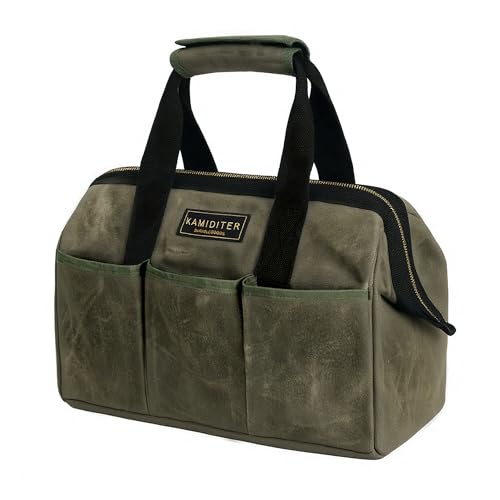 15 Inch Tool Bag, Heavy Duty Wide Mouth Water-Resistant Tool Bag, Tool Tote with Handle for Tools, Wrenches, Screwdrivers (15 X 7.8 X 11.5 inch) | ArmyGreen - color: ArmyGreen, size: 15 Inch