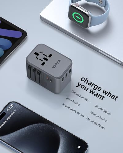 VINTAR Universal Travel Adapter 35.5W, 6-in-1 with 3 USB-A QC & 2 USB-C PD - color: 35.5W Silver