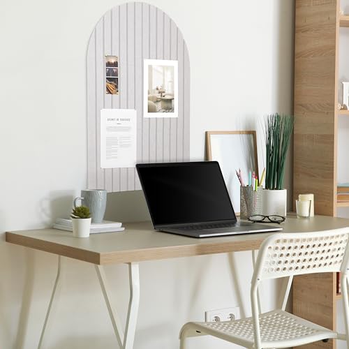 Large Arched Felt Bulletin Board - 6 Customizable Adhesive Tiles with Pins - color: Beige