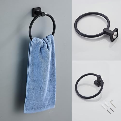 Matte Black Bathroom Hardware Set 8 Pieces,Towel Bar Set Stainless Steel Wall Mounted, Includes 16In Hand Towel Bar, Towel Ring, Robe Towel Hooks,Toilet Paper Holder, Bathroom Towel Rack Set… - color: Matte Black-8pcs, size: 16Inch