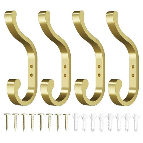 Coat Hooks Wall Mount,Heavy Duty Wall Hooks for Backpack,Towel,Gold 4 Pack - color: Gold, size: 4 Pack