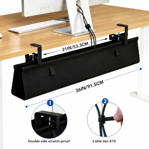 Under Desk Cable Management Tray 36", No Drill Clamp-On Design, Premium Oxford Fabric Cord Organizer Hides Power Strip & Messy Wires, Ideal for Home Office & Gaming Desk