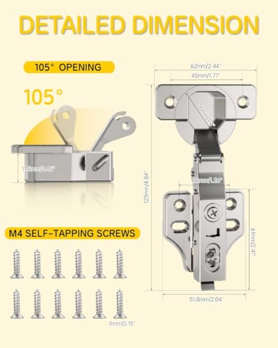 Onemake 10 Pack Full Overlay Soft Close Cabinet Hinges, Stay at Will 105° Concealed Hinge, Smooth Slow Self Closing, 3D Adjustment, Clip-on Plate, Frameless Hidden Door Hardware for Kitchen Cupboard - size: Full Overlay