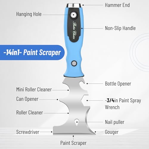 Bates- Drywall Hand Tool Kit, 6pcs, 3" 4" 6" 8" 12", Stainless Steel Drywall Tool with Metal Hammer End, Putty Knife Set, Taping Knives, 12.5" Mud Pan for Joint Taping, Finishing and Patching - color: Blue