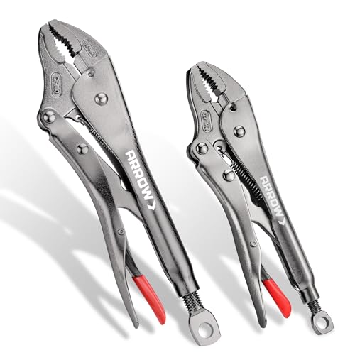 ARROW 2PCS Curved Jaw Locking Pliers Set 7" & 10" | CR-MO Steel Pliers, Adjustable Screw, One-Hand Release, Anti-Slip Handle - size: 7&10inch